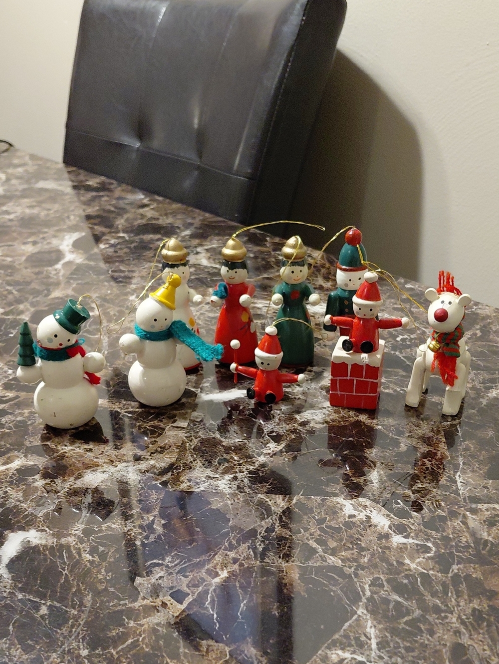 Lot of 9 Vintage, Small Wooden Christmas Ornaments
